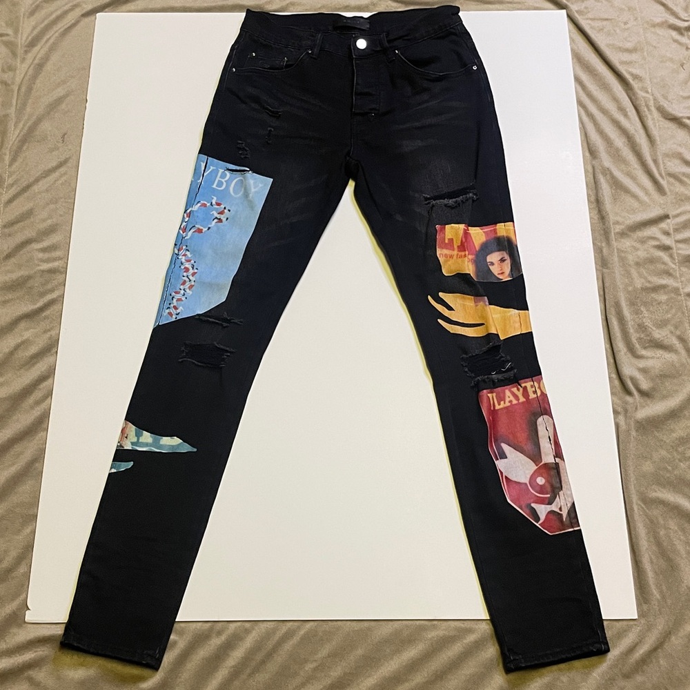 Amiri. Black. Graphic. Patch Jeans. Size 30.